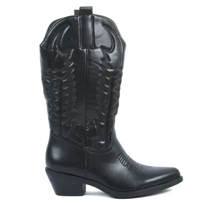 Santiags femme noires brodées Seline S-LJW-5-N