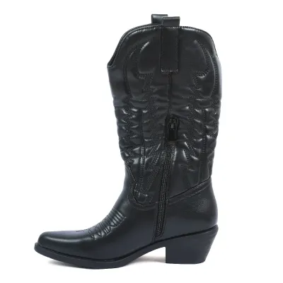 Santiags femme noires brodées Seline S-LJW-5-N