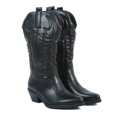 Santiags femme noires brodées Seline S-LJW-5-N