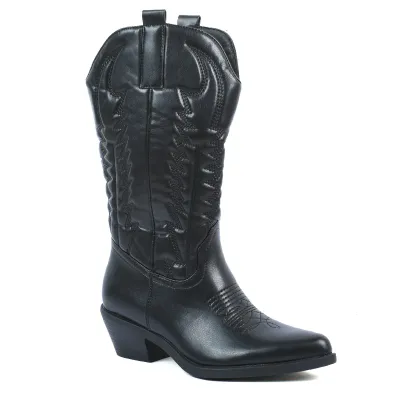 Santiags femme noires brodées Seline S-LJW-5-N