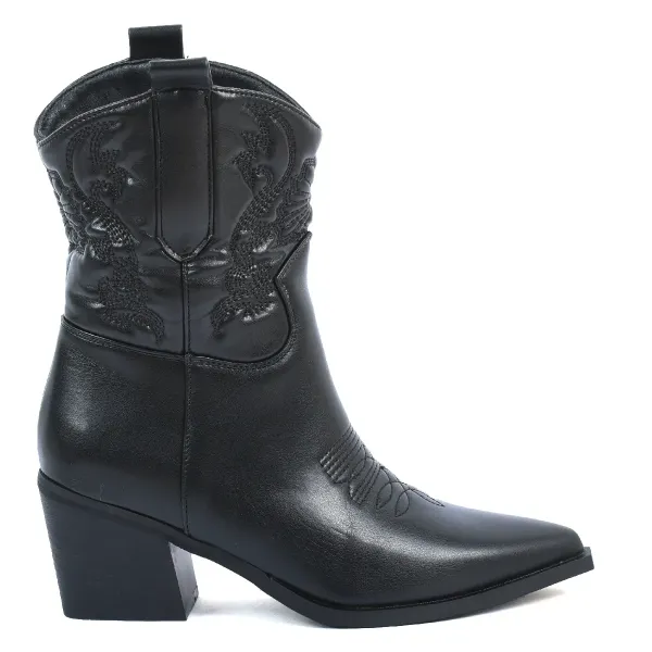 BOTTINES WESTERN FEMME NOIRES BRODÉES – SANTIAGS COURTES