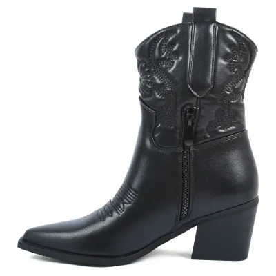 Bottines western femme noires Seline à bout pointu S-LJW-6-N