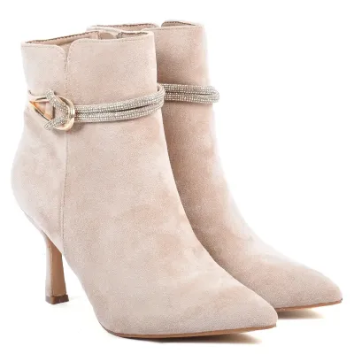 Bottines femme beiges Seline avec zip latéral et bride strassée S-OS-1-BG