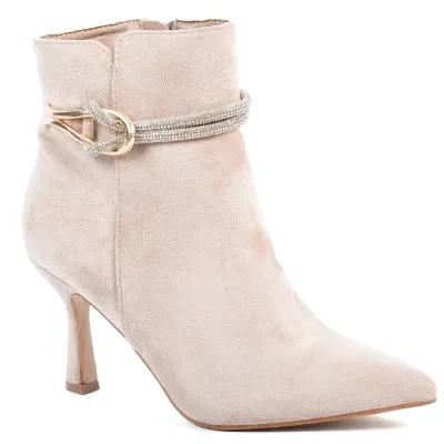 Bottines femme beiges Seline avec zip latéral et bride strassée S-OS-1-BG