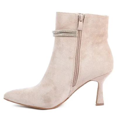 Bottines femme beiges Seline avec zip latéral et bride strassée S-OS-1-BG