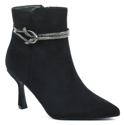 Bottines femme noires Seline avec zip latéral et bride strassée S-OS-1-N
