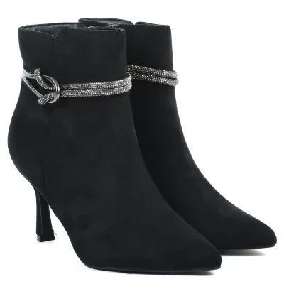 Bottines femme noires Seline avec zip latéral et bride strassée S-OS-1-N