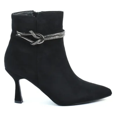 Bottines femme noires Seline avec zip latéral et bride strassée S-OS-1-N