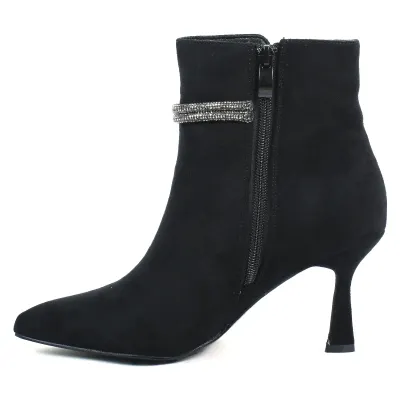 Bottines femme noires Seline avec zip latéral et bride strassée S-OS-1-N