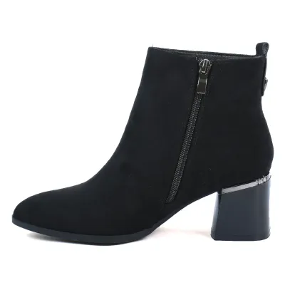 Bottines femme noires effet daim Seline avec zip latéral et talon bloc S-OS-2-DN