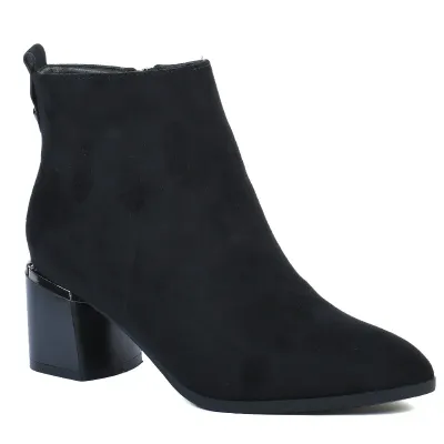Bottines femme noires effet daim Seline avec zip latéral et talon bloc S-OS-2-DN