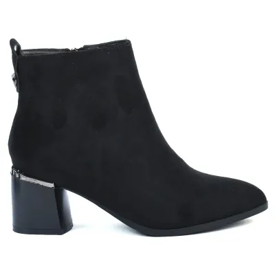 Bottines femme noires effet daim Seline avec zip latéral et talon bloc S-OS-2-DN