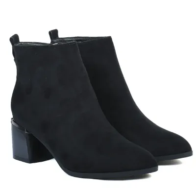 Bottines femme noires effet daim Seline avec zip latéral et talon bloc S-OS-2-DN