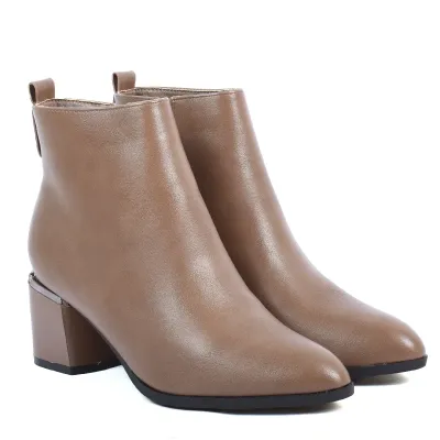 Bottines femme taupe à talon bloc Seline avec liseré métallique  S-OS-2-K