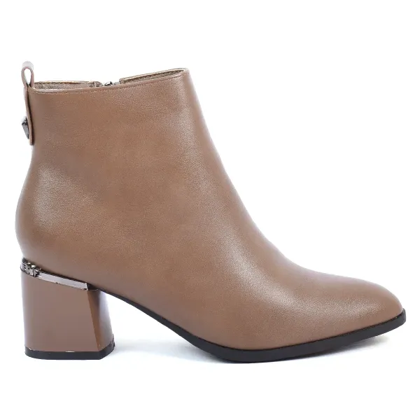 BOTTINES FEMME TAUPE À TALON BLOC