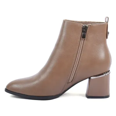 Bottines femme taupe à talon bloc Seline avec liseré métallique  S-OS-2-K