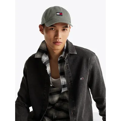 Casquette baseball Tommy Jeans Heritage Six-Panel en coton gris AM0AM12020-PR7 avec broderie Tommy,visière surpiquée