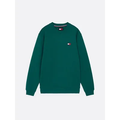Sweat homme Tommy Jeans Regular Badge vert DM0DM17986-CWG en coton Terry, coupe Regular Fit.