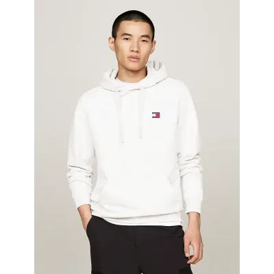 Hoodie homme Tommy Jeans Regular Badge blanc DM0DM17988-PE9 en coton 100 %, coupe Regular Fit .
