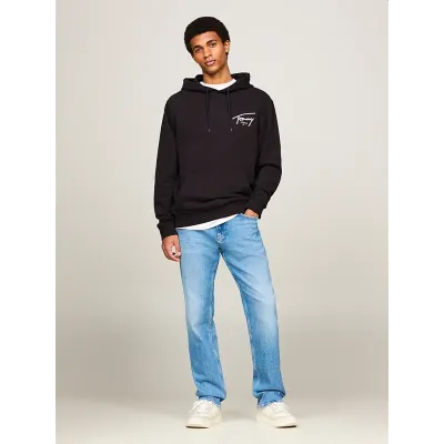 Sweat à capuche homme Tommy Jeans Entry Graphic noir DM0DM19229-BDS en coton 100 %, coupe Regular Fit.