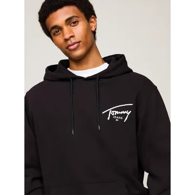 Sweat à capuche homme Tommy Jeans Entry Graphic noir DM0DM19229-BDS en coton 100 %, coupe Regular Fit.