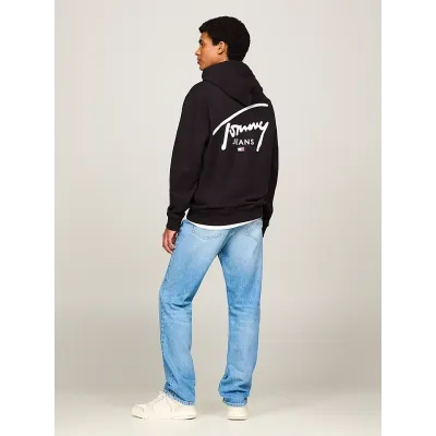 Sweat à capuche homme Tommy Jeans Entry Graphic noir DM0DM19229-BDS en coton 100 %, coupe Regular Fit.