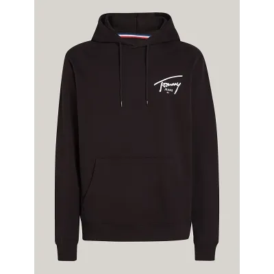 Sweat à capuche homme Tommy Jeans Entry Graphic noir DM0DM19229-BDS en coton 100 %, coupe Regular Fit.