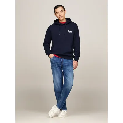 Sweat à capuche homme Tommy Jeans Entry Graphic bleu marine DM0DM19229-C1G en coton 100 %, coupe Regular Fit .