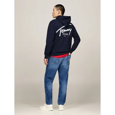 Sweat à capuche homme Tommy Jeans Entry Graphic bleu marine DM0DM19229-C1G en coton 100 %, coupe Regular Fit .