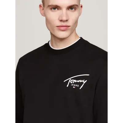 Sweat homme Tommy Jeans Reg Entry Graphic Crew noir DM0DM19230-BDS en coton 100 %, coupe Regular Fit, col rond.