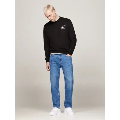 Sweat homme Tommy Jeans Reg Entry Graphic Crew noir DM0DM19230-BDS en coton 100 %, coupe Regular Fit, col rond.
