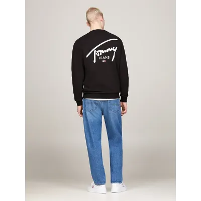 Sweat homme Tommy Jeans Reg Entry Graphic Crew noir DM0DM19230-BDS en coton 100 %, coupe Regular Fit, col rond.