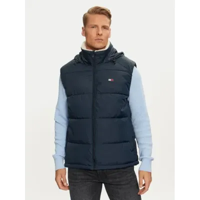 Doudoune sans manches Tommy Jeans Vail Puffer Vest bleu marine DM0DM19632-C1G, coupe Regular Fit avec fermeture zippée.