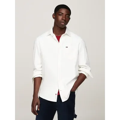 Chemise en flanelle Tommy Jeans homme blanche DM0DM19656-YBH, 100 % coton, coupe Regular avec poche poitrine.