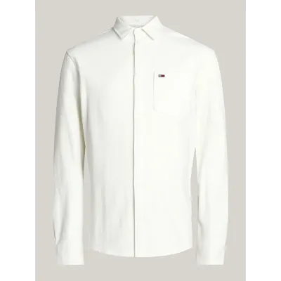 Chemise en flanelle Tommy Jeans homme blanche DM0DM19656-YBH, 100 % coton, coupe Regular avec poche poitrine.