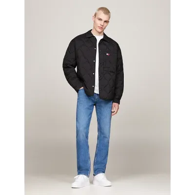 Veste matelassée Tommy Jeans homme noire DM0DM20001-BDS, avec rembourrage en plumes de canard, fermeture à boutons