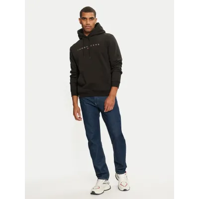 Sweat à capuche Tommy Jeans homme Reg Linear Gold Hood Ext noir DM0DM20503-BDS avec intérieur rembourré et logo brodé