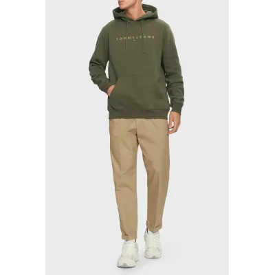 Sweat à capuche Tommy Jeans homme Reg Linear Gold Hood Ext kaki DM0DM20503-M12 avec intérieur rembourré et logo brodé