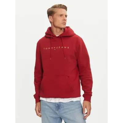 Sweat à capuche Tommy Jeans homme Reg Linear Gold Hood Ext rouge DM0DM20503-XIT avec intérieur rembourré et logo brodé