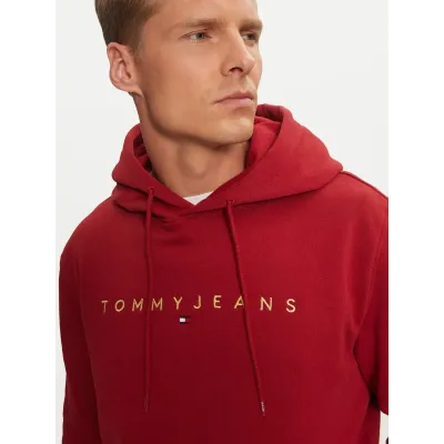 Sweat à capuche Tommy Jeans homme Reg Linear Gold Hood Ext rouge DM0DM20503-XIT avec intérieur rembourré et logo brodé