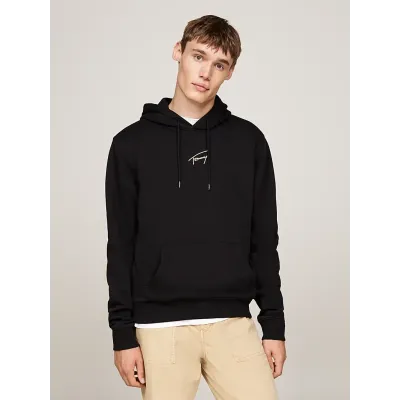 Hoodie Tommy Jeans homme Reg Gold Signature noir DM0DM20507-BDS avec logo signature doré brodé sur la poitrine