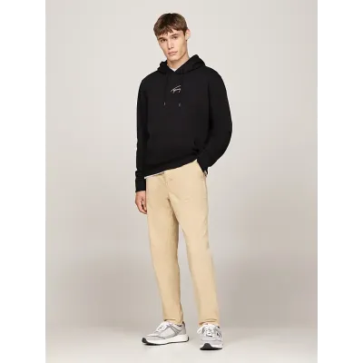 Hoodie Tommy Jeans homme Reg Gold Signature noir DM0DM20507-BDS avec logo signature doré brodé sur la poitrine