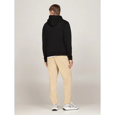 Hoodie Tommy Jeans homme Reg Gold Signature noir DM0DM20507-BDS avec logo signature doré brodé sur la poitrine