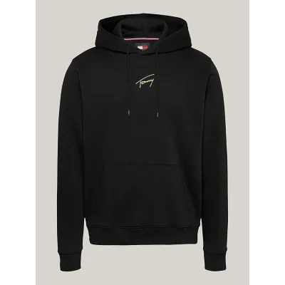 Hoodie Tommy Jeans homme Reg Gold Signature noir DM0DM20507-BDS avec logo signature doré brodé sur la poitrine