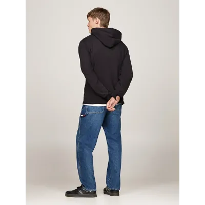 Sweat à capuche Tommy Jeans homme Graphic Regular Fit noir DM0DM20593-BDS en coton imprimé avec poche kangourou