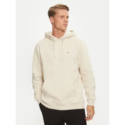 Hoodie Tommy Jeans homme Flag Embroidery Fleece beige DM0DM20742-ACG avec drapeau brodé sur la poitrine