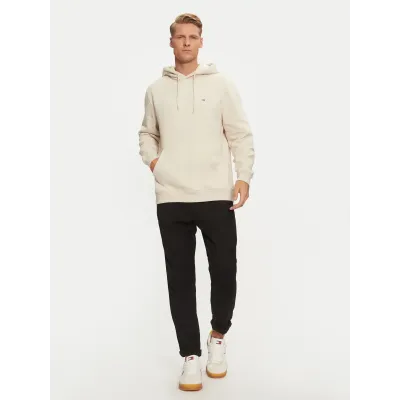 Hoodie Tommy Jeans homme Flag Embroidery Fleece beige DM0DM20742-ACG avec drapeau brodé sur la poitrine