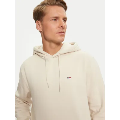 Hoodie Tommy Jeans homme Flag Embroidery Fleece beige DM0DM20742-ACG avec drapeau brodé sur la poitrine