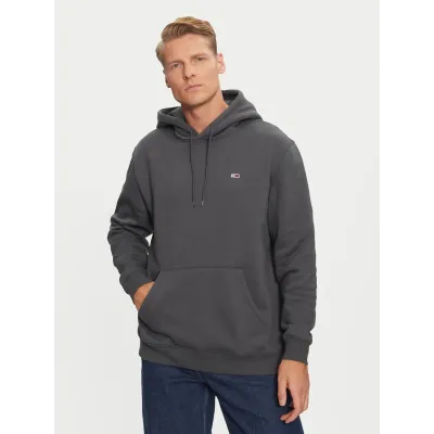 Hoodie Tommy Jeans homme Flag Embroidery Fleece gris DM0DM20742-PUB avec drapeau brodé sur la poitrine