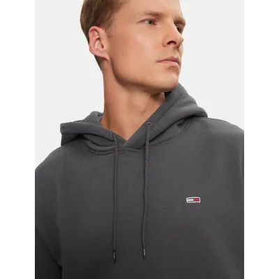 Hoodie Tommy Jeans homme Flag Embroidery Fleece gris DM0DM20742-PUB avec drapeau brodé sur la poitrine